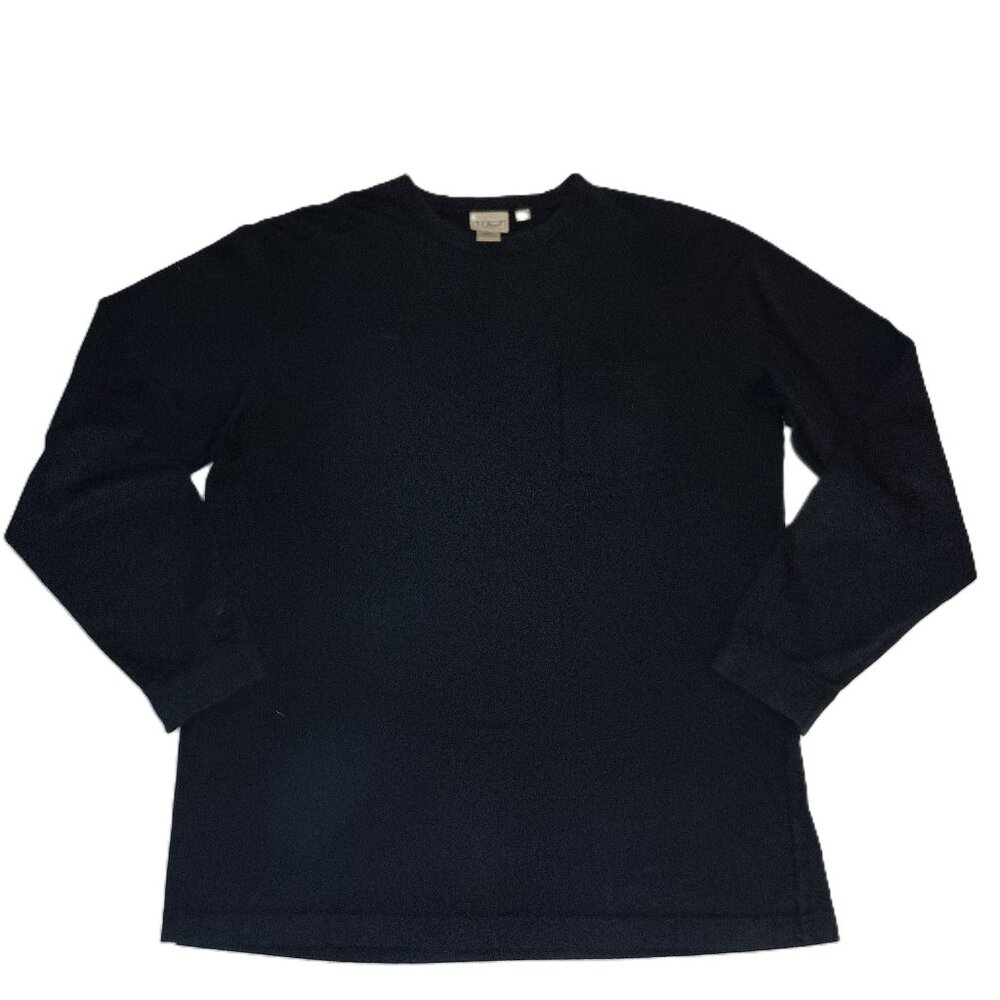 LL Bean T-Shirt Navy Blue Long Sleeve with Pocket Cotton Men’s Size M Tall